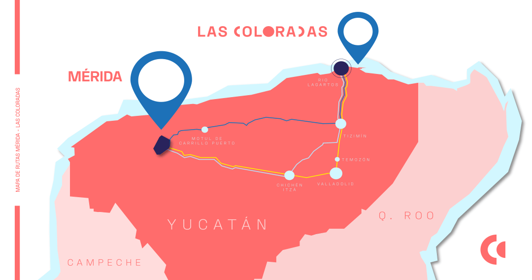 Mapa ruta Mérida a Las Coloradas