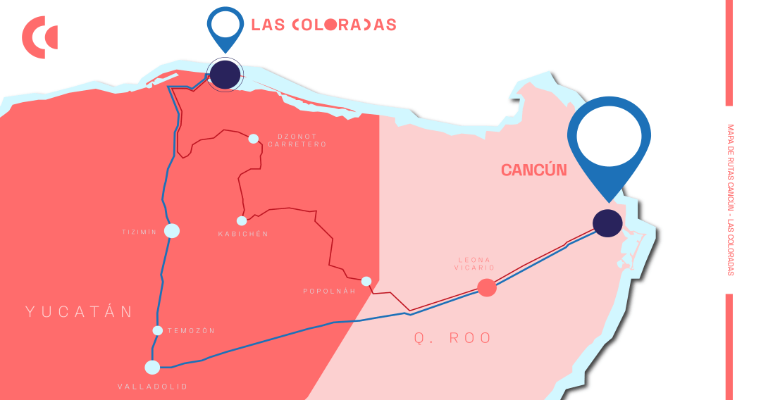 Mapa ruta Cancún a Las Coloradas